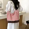 Bolso tote de rayas para mujer, bolso de mano de gran capacidad, bolso de hombro, bolso de lona versátil estilo universitario, nuevo bolso para ir al trabajo 2026