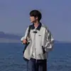Moletom Cardigan Casual Listrado Estilo Americano Masculino Outono e Inverno Nova Marca Tendência Estilo College Jaqueta Esportiva