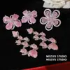 Gema Flor de Hielo Padparadscha Pendientes de Flor Gota de Agua Anillo Estilo Dulce de Princesa Set de Lujo de Gama Alta