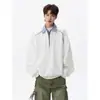 Sudadera con Cremallera Media y Solapa Estilo Americano Falsa de Dos Piezas para Hombre Primavera y Otoño 2026 Chaleco de Pareja Holgado Estilo Universitario Top Casual