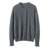 Novedad Otoño/Invierno Cuello Alto 100% Cachemir Puro Dulce Cárdigan de Ganchillo para Mujer Cuello Redondo Ropa Exterior Chaqueta de Punto