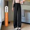 Pantalones de traje de pierna ancha finos de seda de hielo de verano 2026 para mujer, primavera, otoño, cintura alta, holgados, casuales, adelgazantes, con caída, de pierna recta