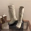 Botas largas estilo francés, botas de moda de piel sintética, otoño talla grande con hebilla de cinturón, botas de moda para mujer 2026, versátiles de tacón bajo, nuevo estilo, a la moda