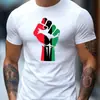 T-shirt Masculina Algodão Puro Tamanho Europeu Gráfico Patriótico Punho Micro-Costura