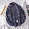 Primavera e Outono Hong Kong Estilo Ins Plaid Camisa Masculina de manga comprida Estilo coreano elegante Camisa fina Casual All-match Shirt Jaqueta