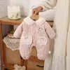 Mameluco Acolchado Rosa Suave de Vellón de Cordero para Invierno para Niñas, Mono Cálido Forrado de Vellón para Recién Nacidos, Atuendo para Salir