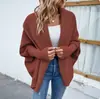 Cárdigan de Punto Grueso de Color Sólido con Solapa Grande Holgado para Mujer, Manga Murciélago Manga de Linterna Estilo Perezoso Suéter Abrigo Suave y Esponjoso Gris