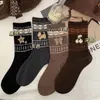 Meias Novas Estilo Étnico Outono/Inverno Femininas Fair Isle Retrô Estilo Japonês Estudante Modernas Meia-Perna Emagrecedoras Versáteis Meias Longas