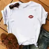 Comercio Exterior Amazon Camiseta con Estampado de Labios para Mujer de Manga Corta Holgada Moderna Casual Cuello Redondo Top Blanco de Manga Corta