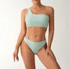 2026 Bikini Europeo y Americano Traje de Baño de Comercio Exterior Dividido Traje de Baño Huludao Vacaciones Color Sólido Sexy Transfronterizo Personalizado de un Hombro