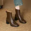 Botines de mujer de tacón alto, popular estilo nuevo de primavera y otoño, estilo británico, puntera cuadrada, tacón grueso, cremallera trasera, botas tipo Martin
