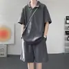 Camisa Polo con Textura de Espiga Camiseta de Manga Corta Traje Deportivo Casual para Hombre Verano Marca de Moda Americana Pantalones Cortos Conjunto de Dos Piezas