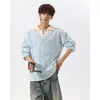 Suéter de Tricô Falso Duas Peças Patchwork Americano Masculino Marca Tendência Outono Inverno Estilo College Pulôver Gola Tricô