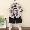 Roupas de Verão para Meninos Novo Terno de Manga Curta Chinoiserie 2025 Nova Camisa Infantil Chinoiserie Roupas de Verão para Bebês Meninos