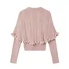 Suéter Capa Estilo Francés Pequeña Fragancia para Dama Mujer Otoño Invierno Nuevo Alta Sociedad Burguesía Blusa con Volantes Tejido de Punto Rosa