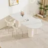 Lujo Ligero Minimalista Sala de Estar de Apartamento Pequeño Hogar Mesa de Comedor Ovalada Estilo Crema Combinación de Mesa y Sillas de Placa de Roca Francesa