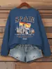 Madrid Espanha Impressão de Edifício Moletons Femininos Gola Redonda Roupas Hip Hop Soltos Casuais Pulôver Todos