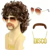 Peruca disco retrô anos 70 masculina conjunto de quatro peças festa de Halloween rock cosplay acessórios de fantasia adereços atacado