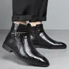 Botas de Cuero con Patrón de Cocodrilo para Hombre Tallas Grandes Estilo Británico de Caña Alta Botines con Hebilla de Cuero Formal de Negocios Zapatos Casuales para Hombre
