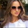 Óculos de Sol Quadrados Tendência com Corte na Borda Sem Aro para Mulheres Óculos de Sol de Celebridade da Internet de Alta Qualidade Europeus e Americanos Sem Aro para Mulheres