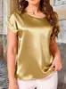2026 Verão Europeu e Americano Comércio Exterior Amazon Site Independente Tk Source Camiseta Feminina Elegante de Cetim com Gola Redonda e Mangas Morcego
