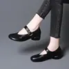 Novos Sapatos Mary Jane Femininos para Primavera e Outono 2026, Bico Redondo, Raso, Salto Grosso, Couro Macio, Baixo Salto, para o Trabalho