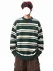 Suéter redondo listrado em blocos de cor estilo americano, malha casual pulôver para outono e inverno, jaqueta de marca moderna, unissex