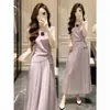 Falda de Traje de Moda WZXSK para Mujer 2026 Verano Nueva Tendencia Top de Punto con Dobladillo Irregular Falda Larga Plisada