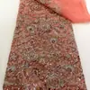Tela de Malla con Bordado de Cuentas Pesadas, Cuentas Tubulares, Lentejuelas, Tela Bordada, Tela a Granel para Vestido de Banquetes, Vestido de Noche, Vestido de Novia