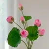 Flor de Lótus Artificial com Sensação de Molhado Decoração de Paisagem Avançada Ornamentos de Planta Verde de PU Vaso Planta de Alto Padrão para Salão de Buda