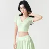 Conjunto de top de yoga de malla corto que revela la cintura y falda deportiva plisada, adelgazante y transpirable, conjunto de dos piezas para fitness y tenis