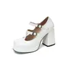 Zapatos de Salón para Mujer de Estilo Nuevo Europeo y Americano con Doble Correa en T, Suelas Gruesas y Tacones Gruesos Altos, Tallas 40-45, Zapatos de Talla Grande, Zapatos de Amazon