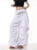 Calça Casual Feminina Estilo Americano Picante Design Retrô com Fita e Estampa de Letras, Verão Solta de Perna Larga Versátil Roupa de Trabalho