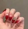 Puntas de Uñas Portátiles Tendencia en Tiktok con un Acabado de Alta Gama, Estilo Dulce y Lujoso, Puntas de Uñas Falsas Hechas a Mano con Pedrería, Pegatinas de Uñas Falsas Degradadas
