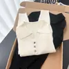 Polo de Hilo Retorcido de Trece Hilos Cuello Polo Otoño e Invierno Tejido de Lana Tejido Corto Delgado de Manga Larga Tejido Estilo Largo para Mujer