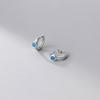 Pendientes de Plata S925 Nalan para Mujer, Pendientes de Aro con un Solo Diamante Azul, Elegantes Pendientes Redondos G8664