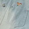 Chaqueta de Mezclilla Rayada con Degradado Lavado para Hombre, Estilo Primavera y Otoño, Diseño Holgado Estilo Urbano, Chaqueta de Trabajo con Solapa Estampada