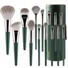 Set de 14 Brochas de Maquillaje Nube Verde con Mangos de Madera, Herramientas de Belleza Cangzhou para Principiantes, Set Completo de Brochas de Maquillaje para Principiantes, Versión Mejorada