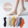 Meias anti-pilling de cano médio cor sólida meias femininas meias de algodão de fibra longa de Xinjiang meias de algodão confortáveis combinam com tudo uso em quatro estações meias da moda ins