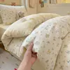 Lindo Set de Tres Piezas a Cuadros de Gato de Dibujos Animados Azul para Dormitorio de Estudiantes de Primer Año Algodón Suave Ropa de Cama 6