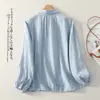 Foto Real de Camisa de Gasa de Algodón de Doble Capa, Holgada, Rejuvenecedora, de Manga Larga para Mujer, Nueva Moda Elegante de Principios de Otoño 2025
