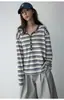 Camiseta Rayada Crujiente de Leche y Sal Marina HaveRice Restaurant Mezcla de Algodón Cuello Henley Texturizado Manga Larga 9258