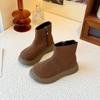 Botas Infantis da Moda e Simples de Cor Pura com Emenda Retrô para Meninas 2025 Outono e Inverno Novas Botas Curtas Externas para Meninas