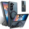 Capa de Celular Magnética para Carregamento Sem Fio 360 graus com Fivela de Anel Rotativo Suporte Couro para Samsung Z Fold8 Ultra