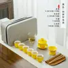 Porcelana Branca Portátil Tampa de Viagem Tigela Conjunto de Chá Kung Fu Conjunto de Ensino de Arte do Chá com Bandeja de Chá Porcelana de Jade Presente de Atividade logo