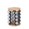 Pote Rotativo de Temperos de Aço Inoxidável Amazon Prateleira de Temperos Doméstica de Cozinha Prateleira de Temperos de Vidro com 16 Compartimentos Madeira Preto