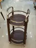 Carrinho de bebidas redondo de camada dupla, carrinho de servir de madeira, carrinho de bebidas de luxo, carrinho de mão, carrinho de serviço para concessionárias 4S, carrinho de sobremesas