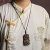 Colgante de Madera de Aloes Amarillo con Amuleto de Paz, Bodhisattva Samantabhadra Nuevo Estilo Buda Protector Sabiduría y Auspiciosidad Colgante Adorno de Madera