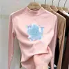 Camiseta linda y casual de manga larga para niñas, nueva colección otoño/invierno 2026, hecha de tela polar suave, estilo pullover con cuello semialto