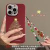 Pulseira de árvore de Natal para Apple 16pro Capa de celular vermelha 15 furos finos Padrão de couro 14 Película de lente resistente a quedas com tudo incluído